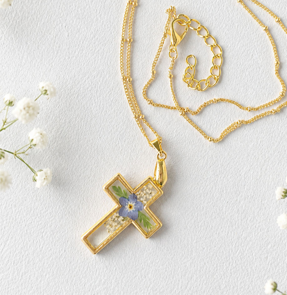 Thumbnail: FORGET-ME-NOT CROSS NECKLACE