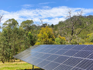 Eye-level view of solar panel system in rural area