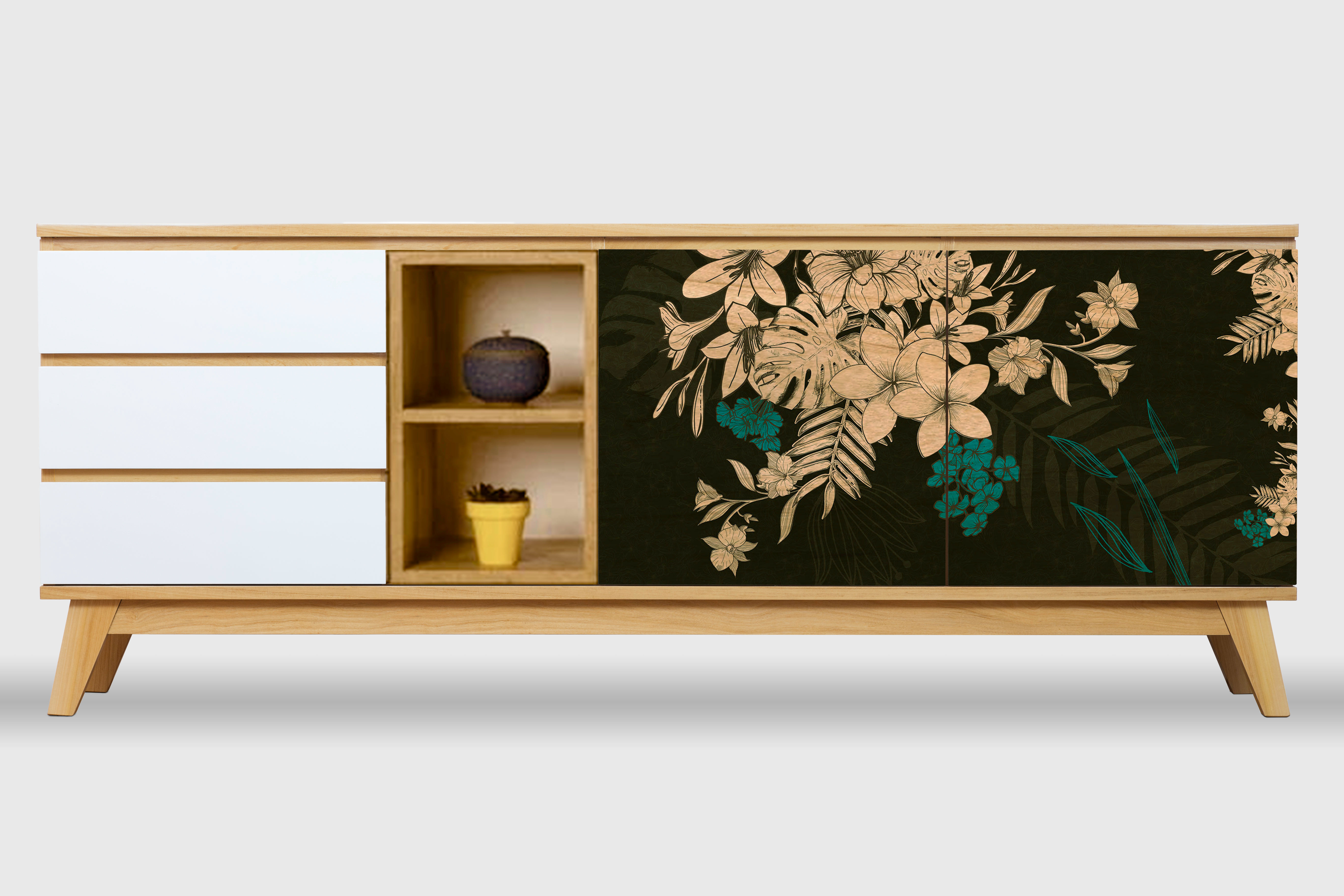 Cómoda XL Flores Turquesa