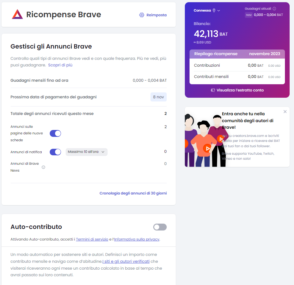 disabilita auto contributo
