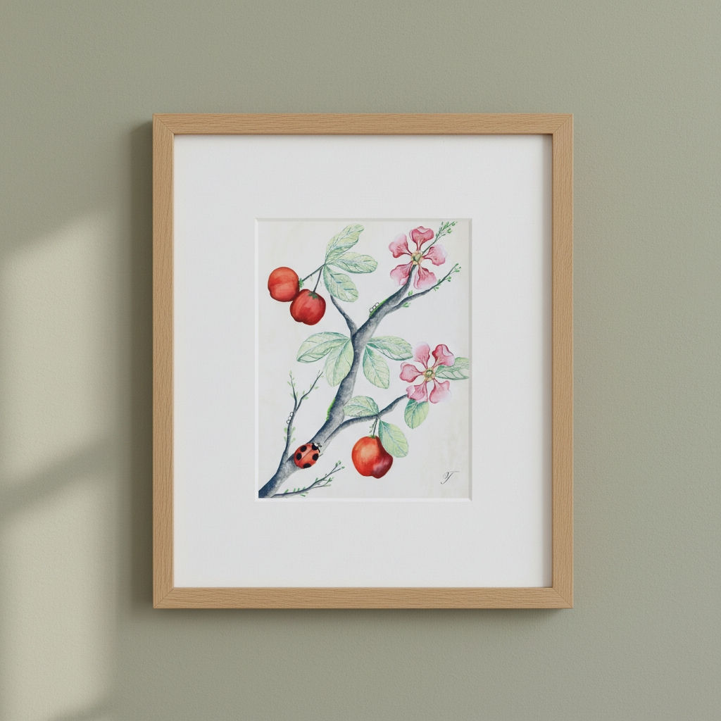 Wall Art Print with passepartout and frame hanging on a wall of a living room