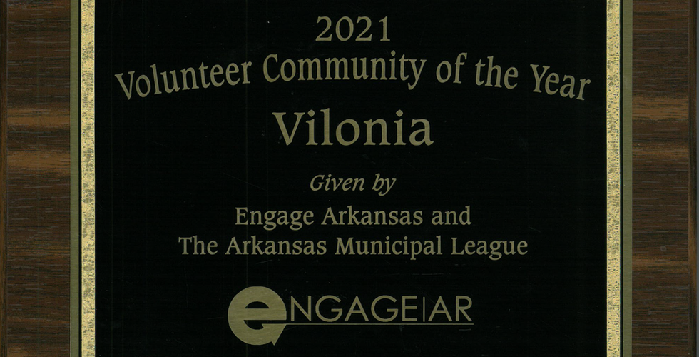 2021 Volunteer Community of the Year Award Plague for Vilonia