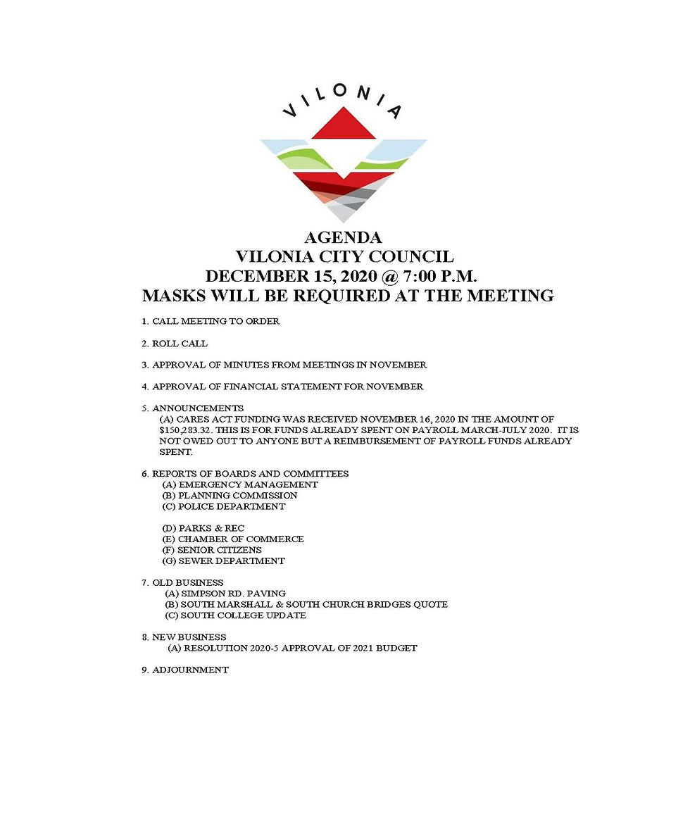 Vilonia City Council Agenda