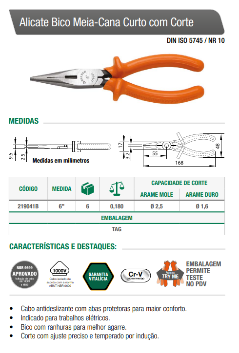Miniatura: Alicates Bico Meia-Cana