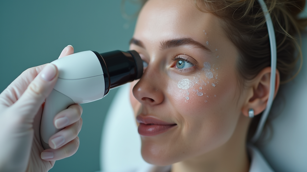 Close-up view of skin analysis device scanning facial skin