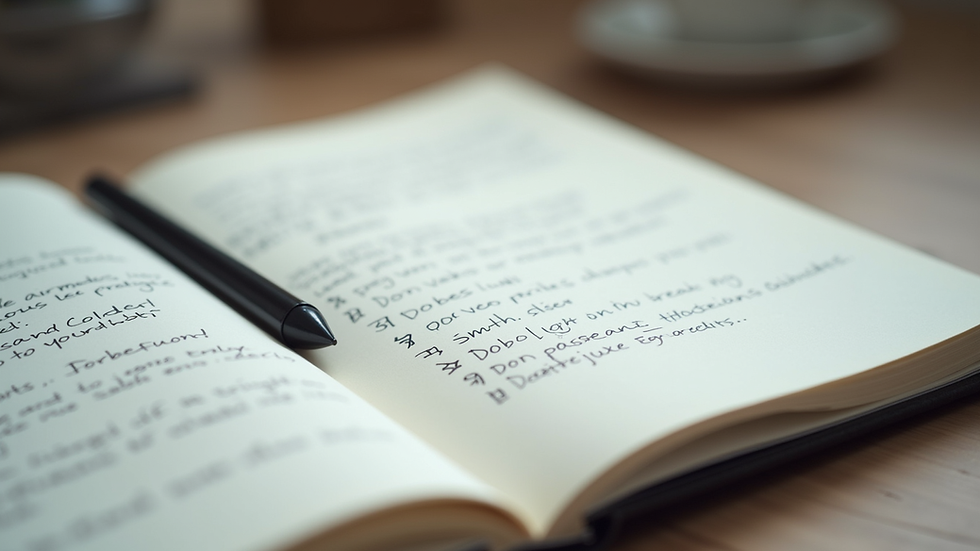 Close-up view of a notebook with content ideas and strategy notes