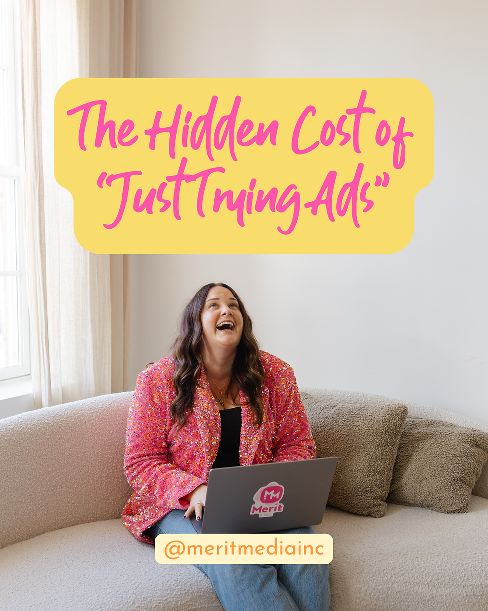 Digital advertising agency founder Britt Holmes with laptop, featured image for blog titled “The Hidden Cost of ‘Just Trying Ads’” by Merit Media.