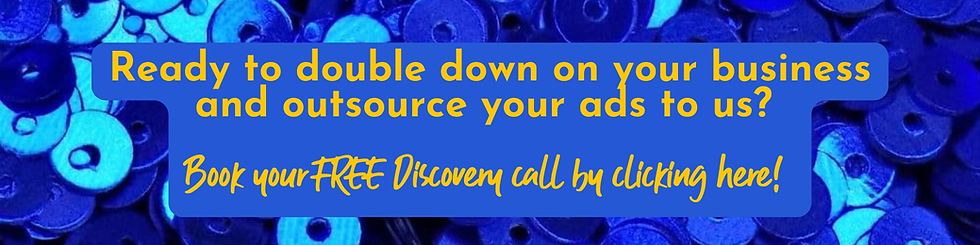 Promotional banner encouraging businesses to outsource their ads, with text inviting users to book a free discovery call.