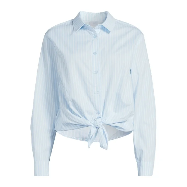 No Boundaries Juniors Poplin Shirt with Tie Front, Sizes XS-3XL