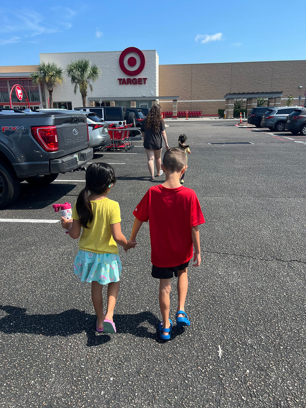 Cousins going in to target to look for toys