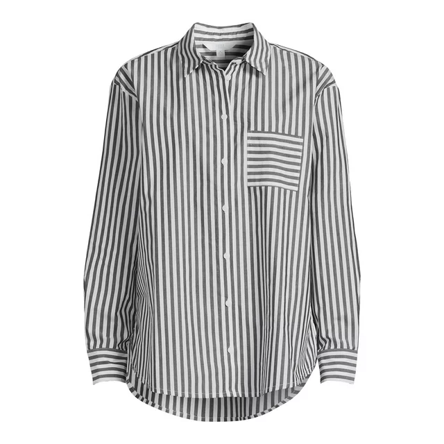 Time and Tru Women's Oversized Shirt with Long Sleeves, Sizes XS-3XL