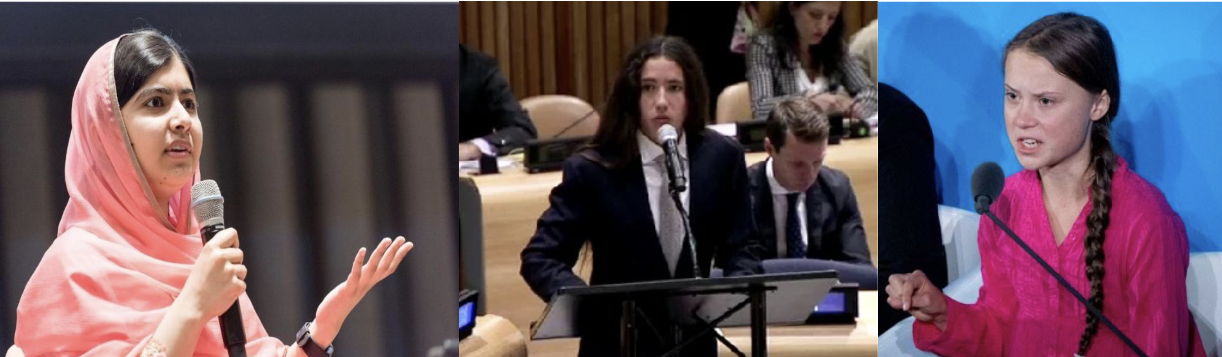 Malala Yousafzai | Xiuhtezcatl Martinez | Greta Thunberg | Each addressing the United Nations