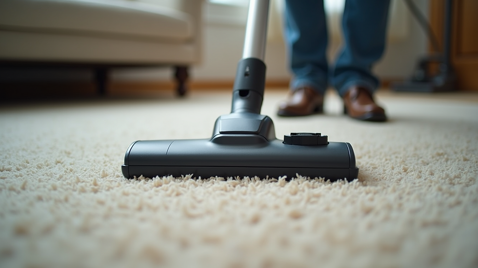 Close-up view of a vacuum cleaner cleaning a carpet