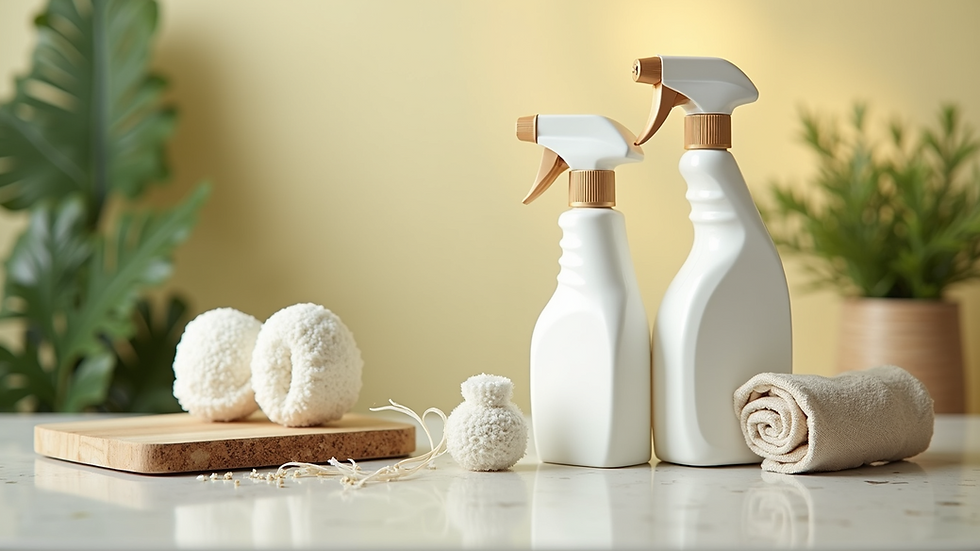Wide angle view of eco-friendly cleaning supplies