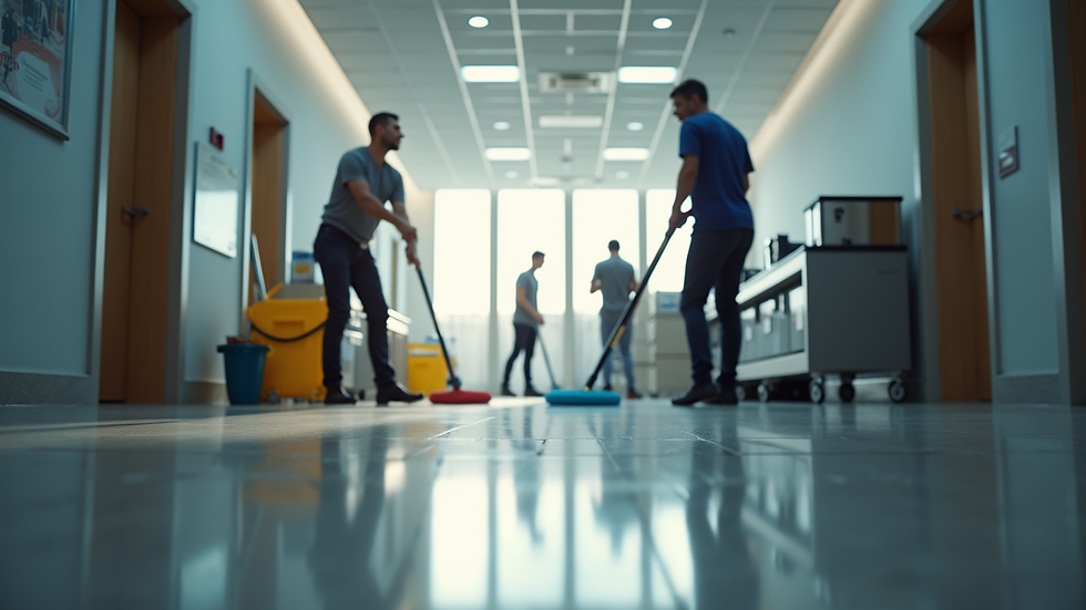 Eye-level view of a cleaning team working