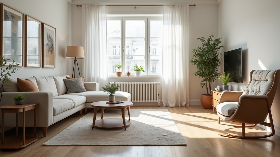 Eye-level view of a clean and organized living room