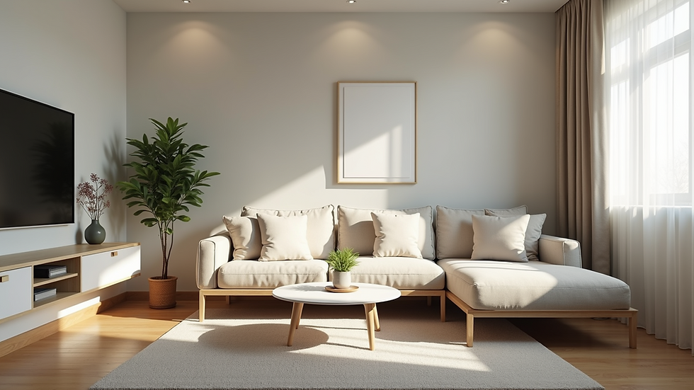 Eye-level view of a clean and organized living room