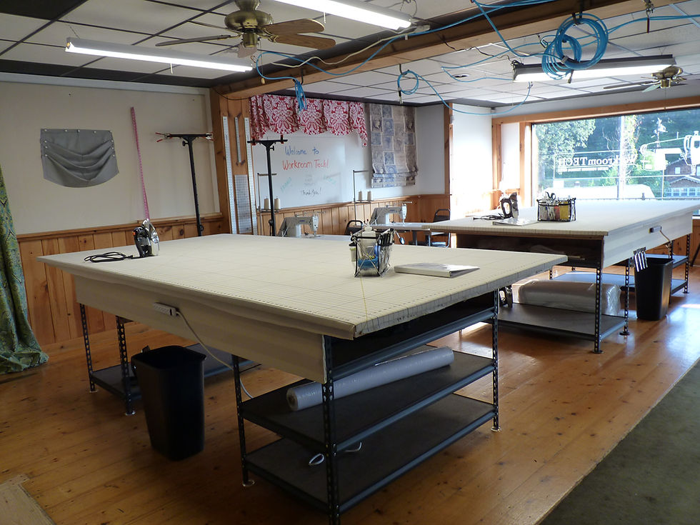 drapery workroom with 5' x 10' worktables