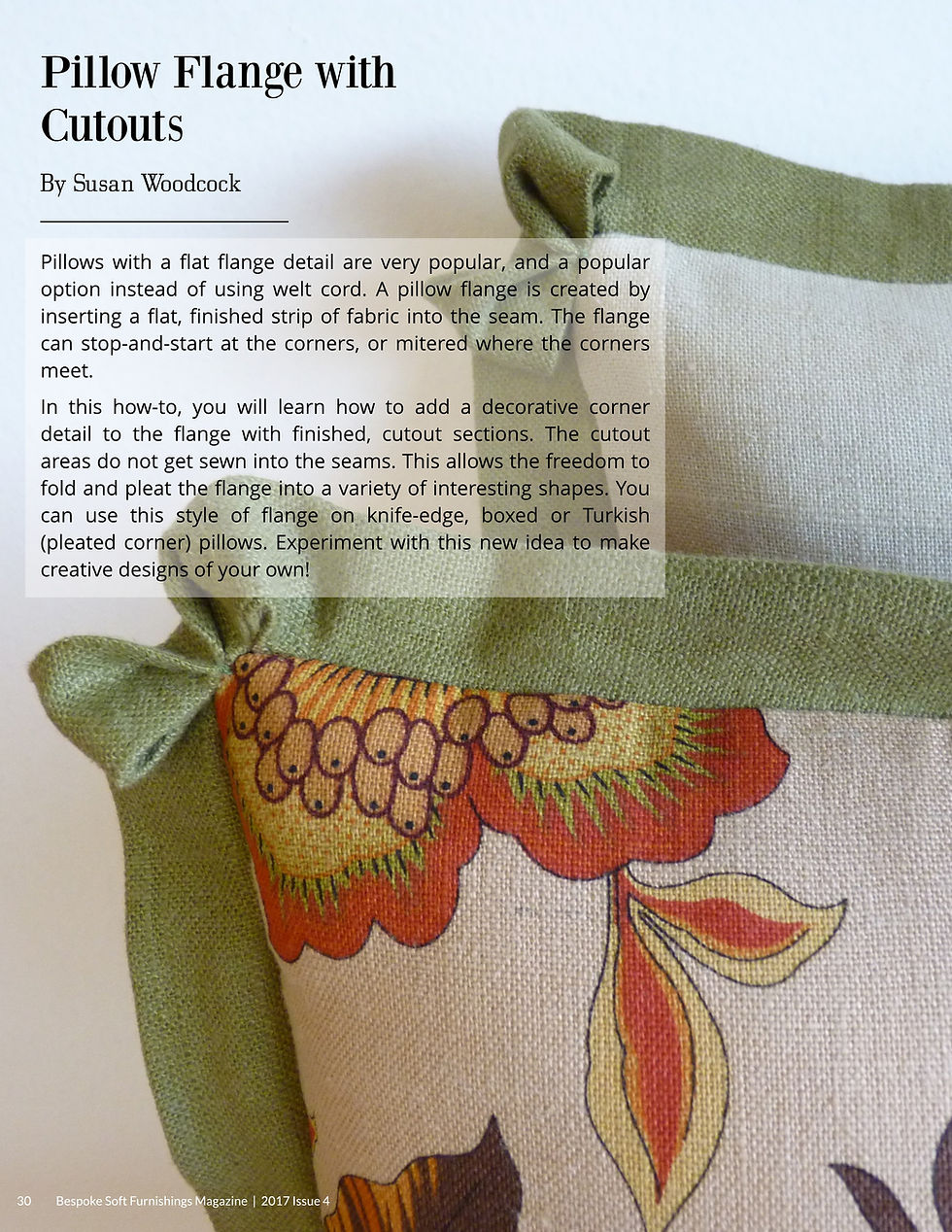 Magazine article by Susan Woodcock for Pillow Flange with Cutouts