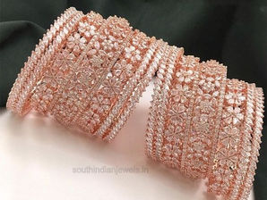 Glam Up With Glittering Rose Gold Plated Bangle Set | South Indian Jewels