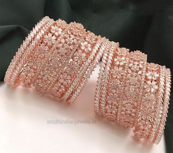 Glam Up With Glittering Rose Gold Plated Bangle Set South Indian Jewels