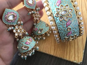 Pastel Meenakari Jhumkas & Bangle Set That We Cant Resist | South Indian Jewels