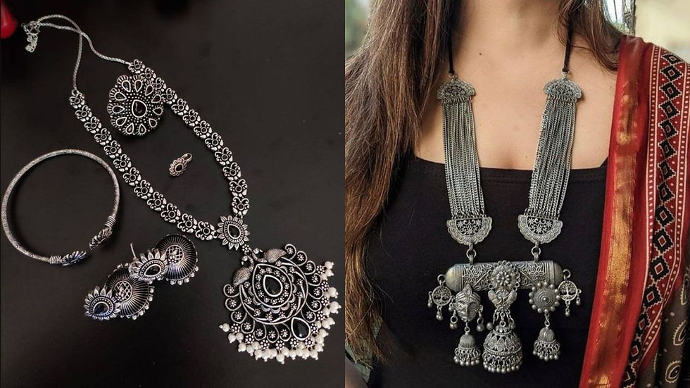 oxidised jewellery, oxidised necklace, oxidised jewellery set, oxidised choker, oxidised earrings, oxidised jhumkas, oxidised anklets, oxidised rings, oxidised nose rings, south indian jewels