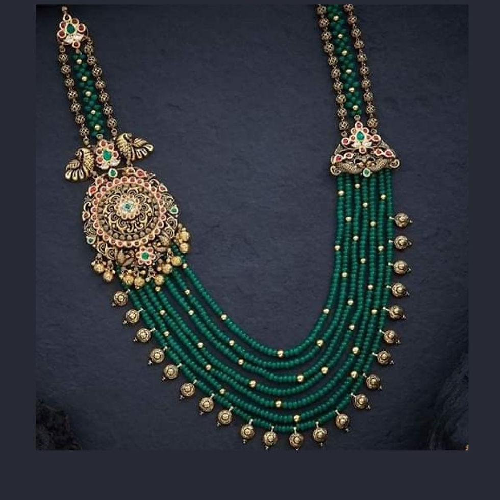 Gold Plated Green Beads Necklace Set