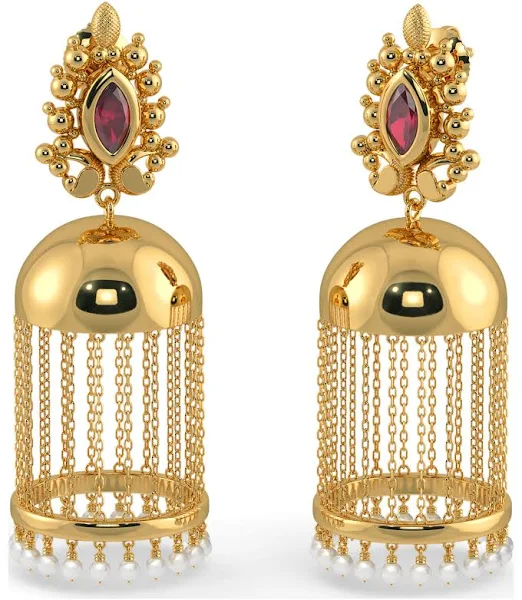 Gold Ruby Jhumka Earrings, Gold ruby jhumkas, ruby jhumkas gold, south indian jewellery