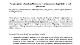 Processo penale telematico: Movimento Forense denuncia disparità tra le parti processuali
