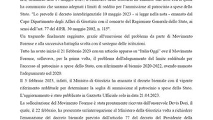 PATROCINIO A SPESE DELLO STATO: IL MINISTERO DELLA GIUSTIZIA RECEPISCE LE SOLLECITAZIONI DI MF
