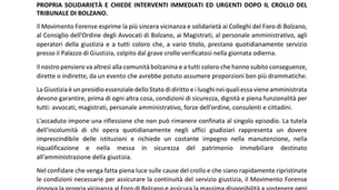 La sicurezza della Giustizia non può crollare: solidarietà al Tribunale di Bolzano
