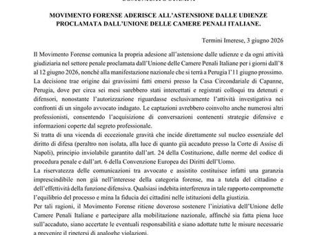 Movimento Forense aderisce all'astensione dalle udienze