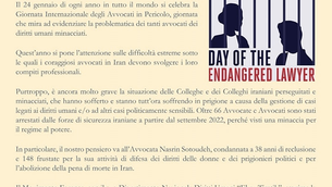 24 GENNAIO: GIORNATA INTERNAZIONALE DEGLI AVVOCATI IN PERICOLO