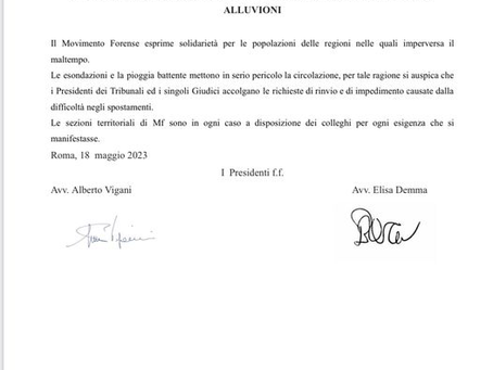 MF esprime solidarietà per le popolazioni delle regioni nelle quali imperversa il maltempo.