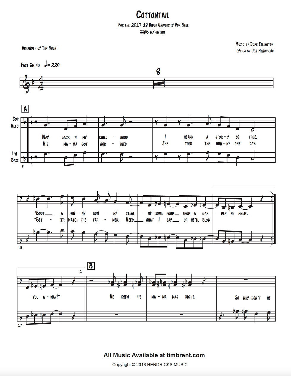 Thumbnail: Cottontail (SSAB fast-swing w/rhythm)