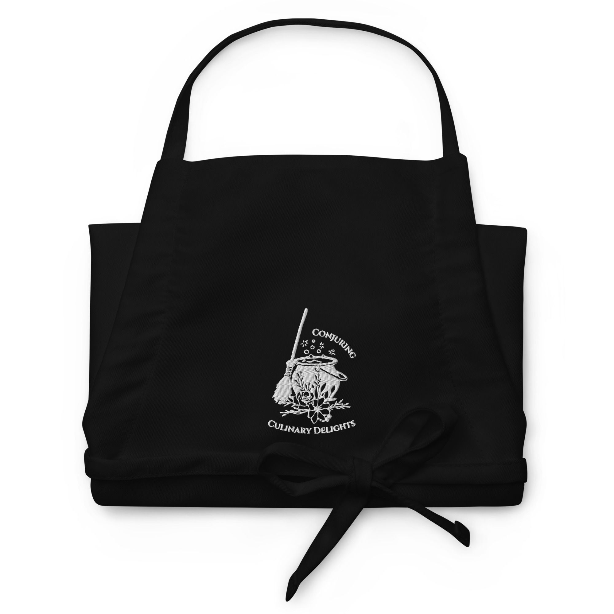 Embroidered Apron - Conjuring Culinary Delights (Black with White)
