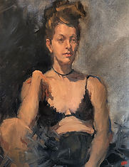 Jennifer Fyfe, australian female artist, french dancer, portraiture, french portraiture, impressionism, australian female artist, painting from life, alla prima, dancer portrait, black tulle, australian impressionism