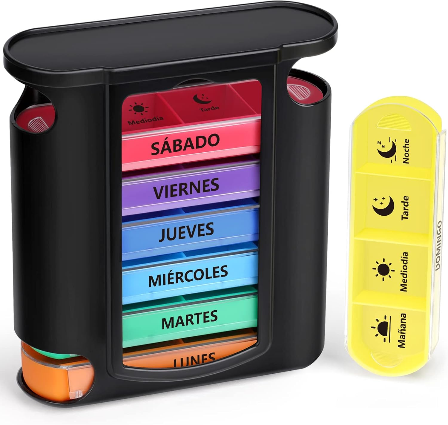 Pastillero Semanal 4 Tomas Español, Pastillero Diario Grande 7 Dias, Dosificador
