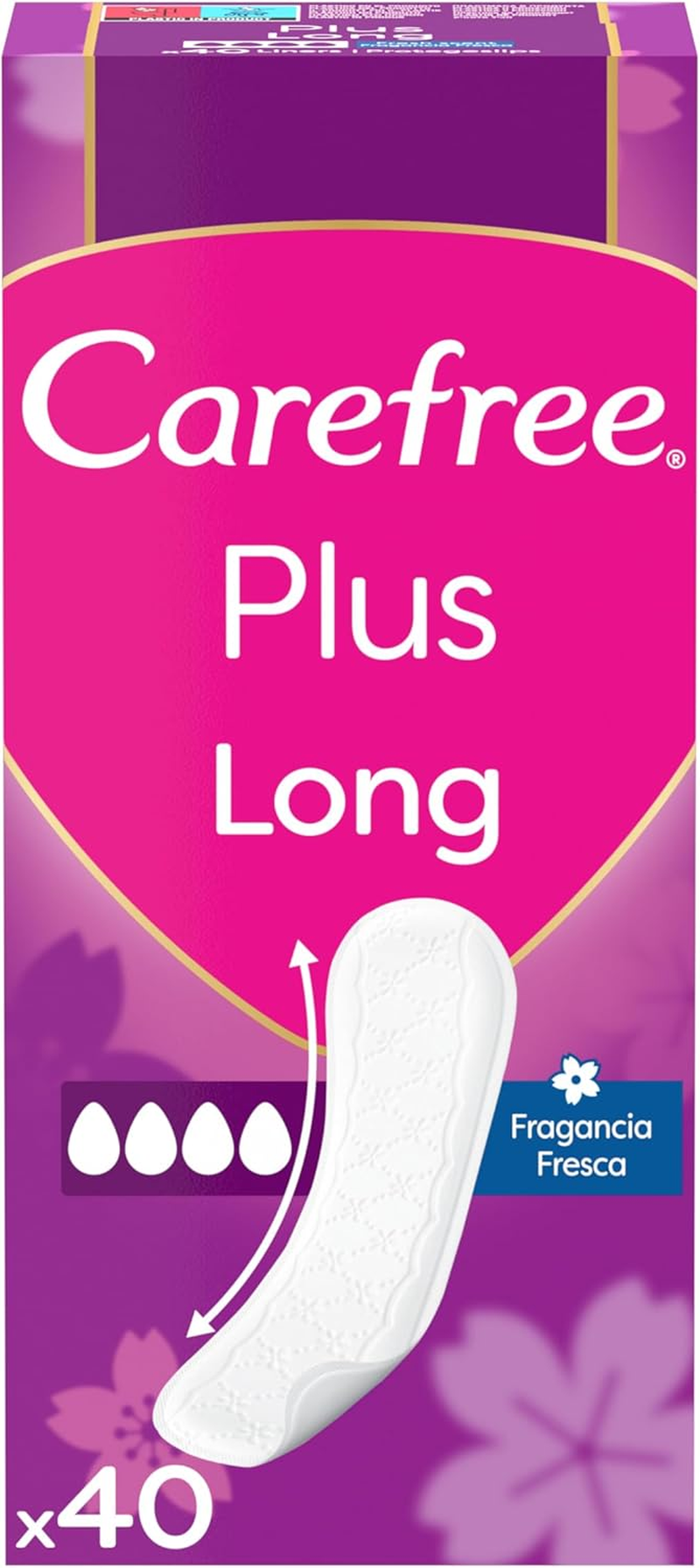 Carefree plus Long De Fragancia Fresca Protegeslips (40 Unidades), Protege Slips