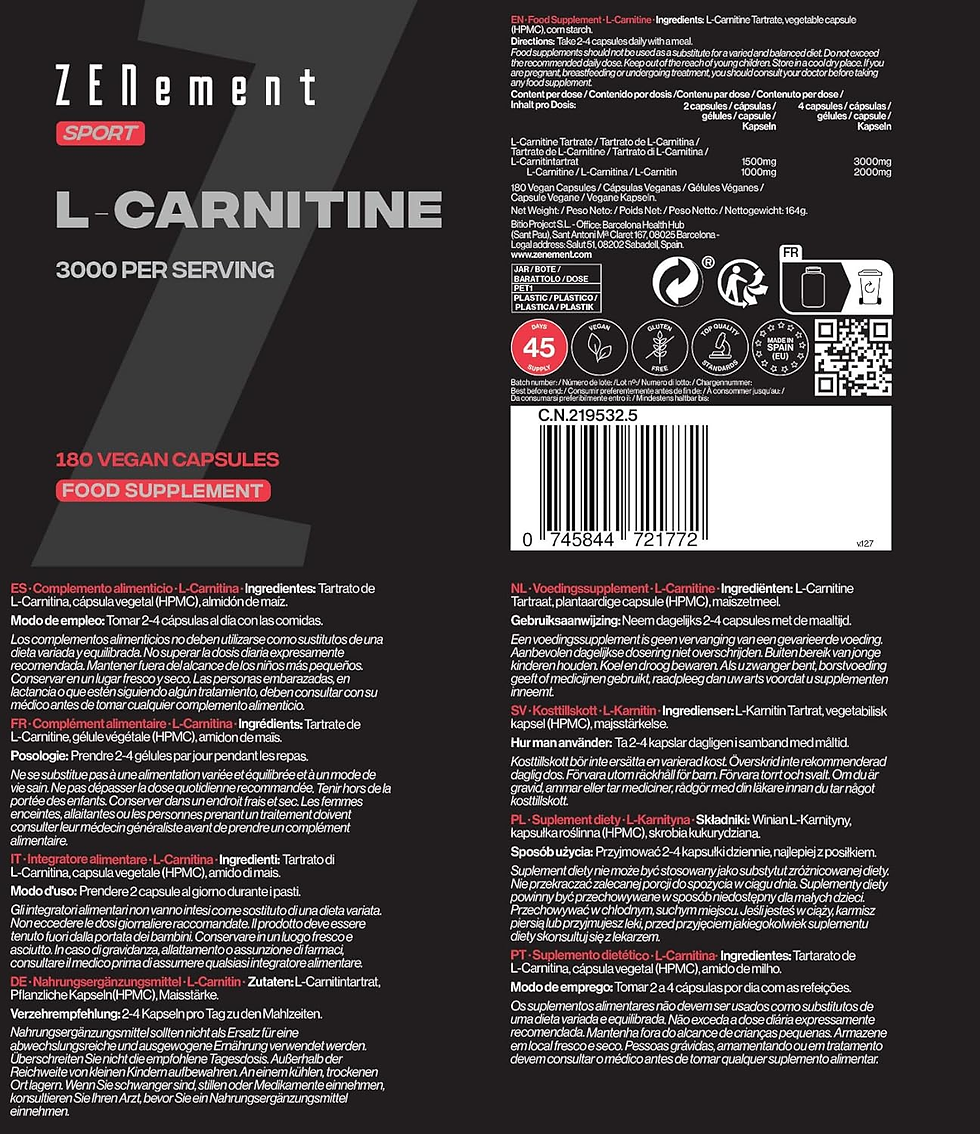 Miniatura: L-Carnitina 3000 Mg - 180 Cápsulas De Alta Dosificación - Para Un Estilo De Vida