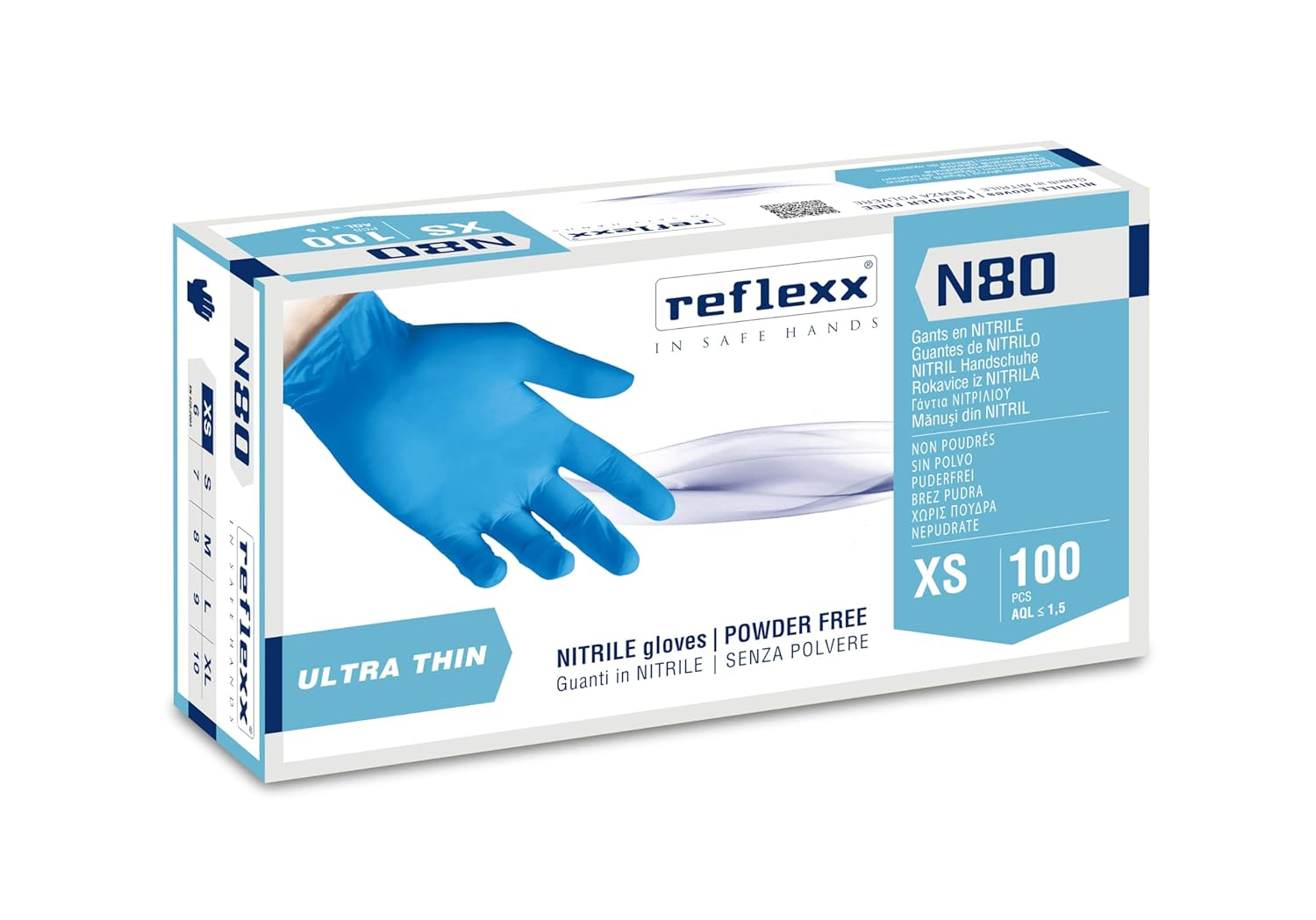 N80B/XS Guantes De Nitrilo Sin Polvo, Talla 3,2 (M) Talla XS