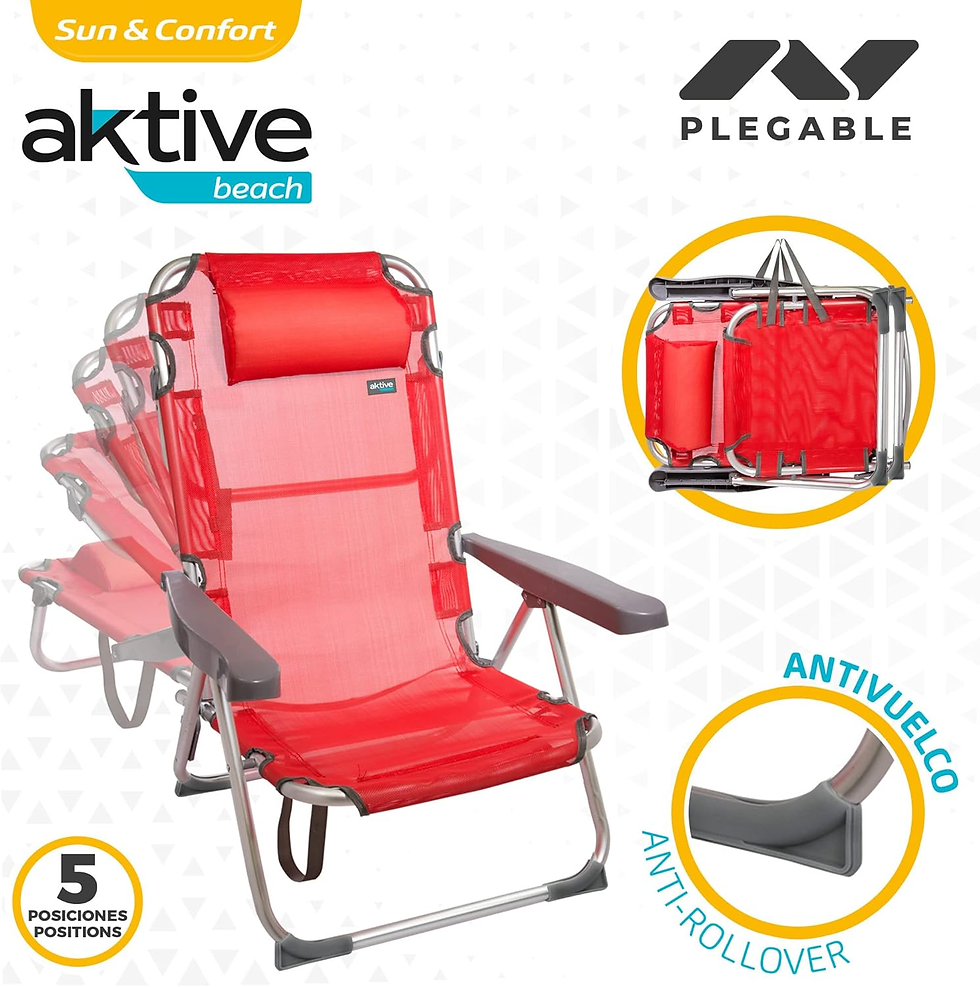 Miniatura: AKTIVE 62265 - Pack De 2 Sillas Plegables Altas Con Cojín Para Playa, Jardín, Te