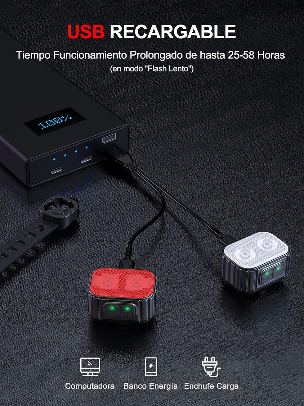 Miniatura: Luz Bicicleta Potente LED, Luces Bicicleta Delantera Y Trasera USB Recargable, 8