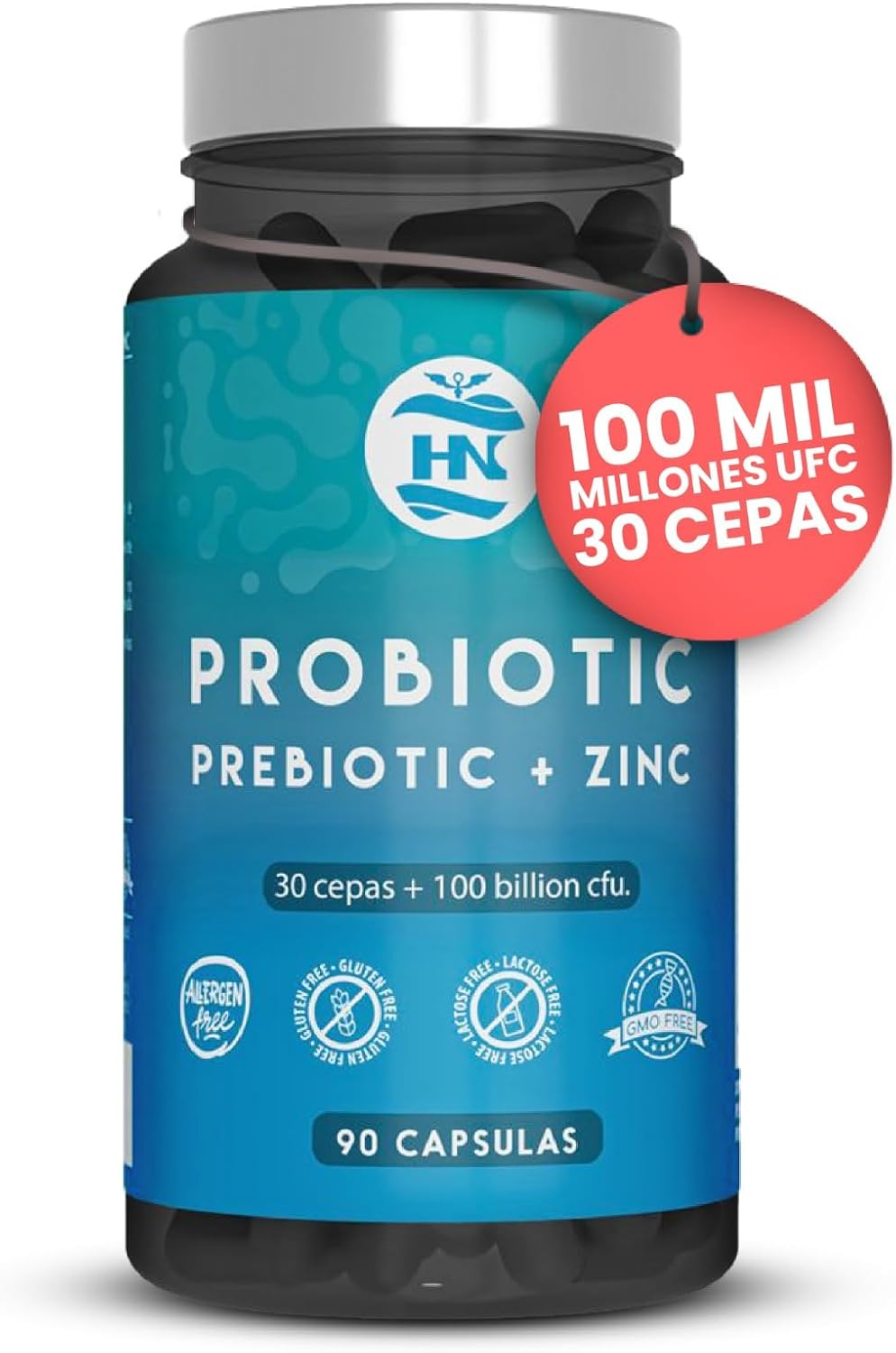 Probioticos Y Prebioticos Intestinales - 90 Caps - 100 Mil Millones De UFC - 30