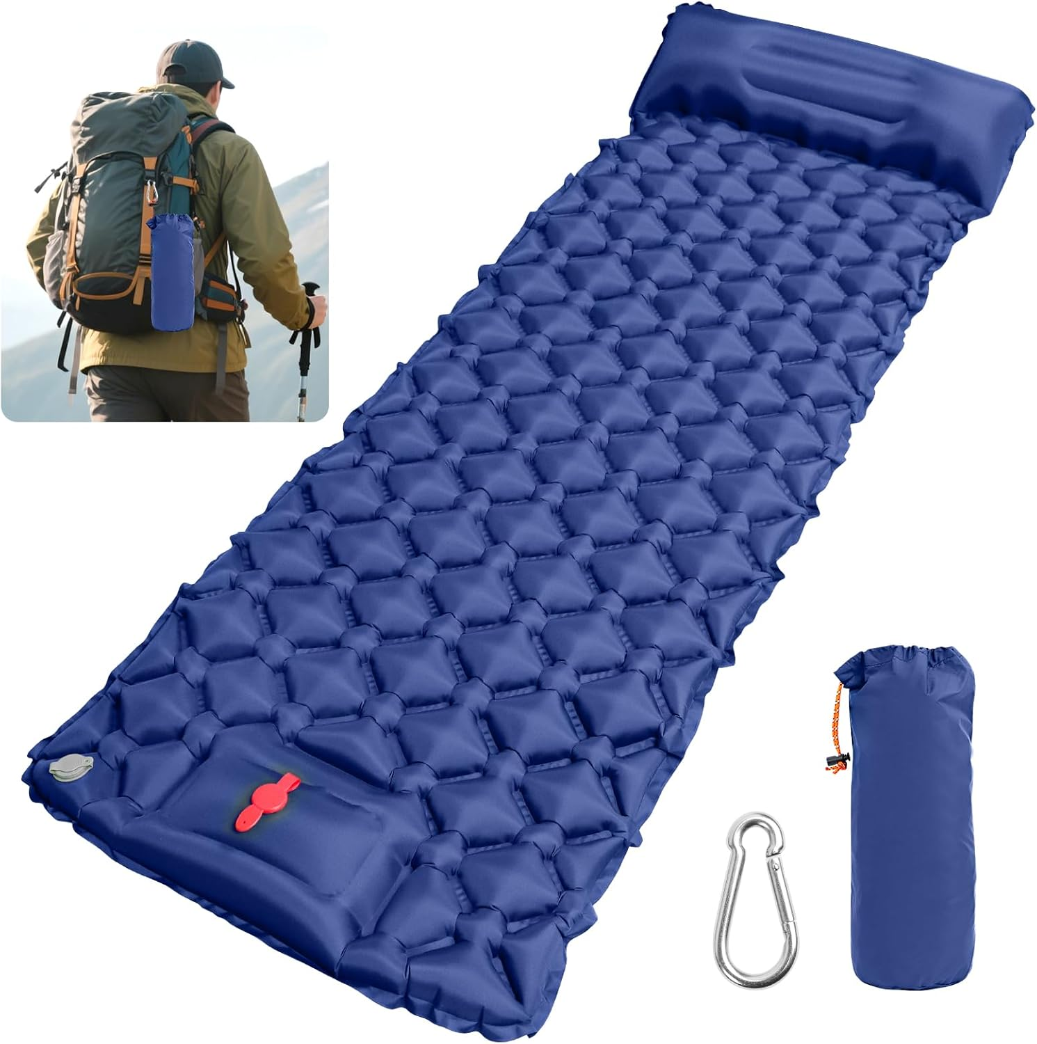 Colchón Autoinflable Con Bomba De Pie Esterilla Camping Con Mosquetón Impermeabl