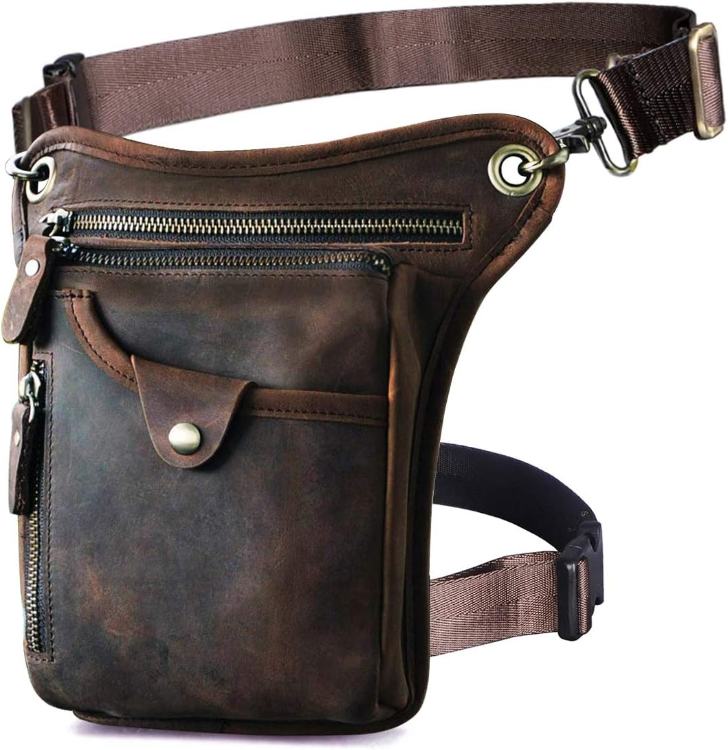 Para Hombre Cuero Genuino Motocicleta Pesca Táctica Hip Bum Fanny Cinturón Paque