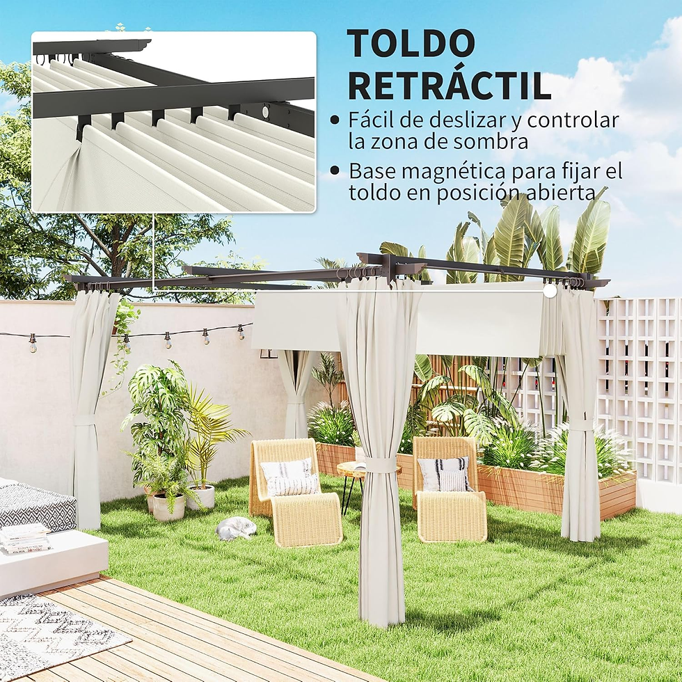 Miniatura: Outsunny Pérgola De Aluminio Con Techo Retráctil Pérgola 4X3 M Con Paredes Later