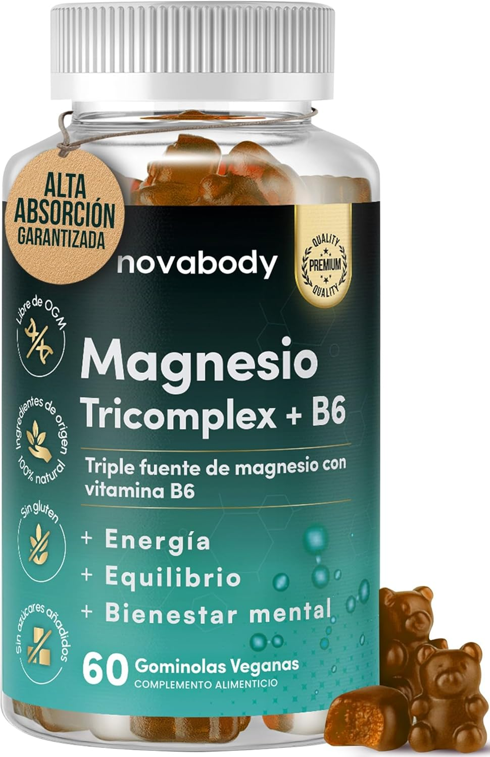 Gominolas De Triple Magnesio Sin Azúcar Con Vitamina B6 | Bisglicinato + Malato