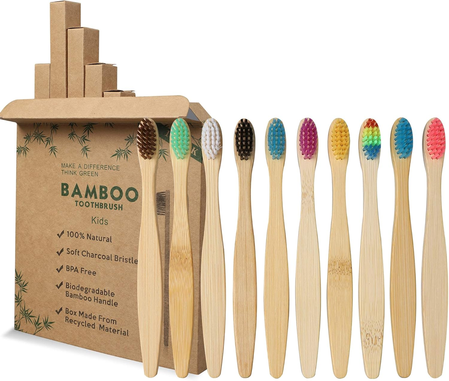 - Juego De 10 Cepillos De Dientes De Bambú Para Niños, 10 Colores, Cepillo De Di
